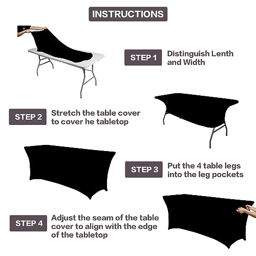IVAPUPU 2 Pack 6FT Table Cloth for Rectangular Fitted Events Stretch Black Table Covers Washable Spandex Tablecloth Protec...