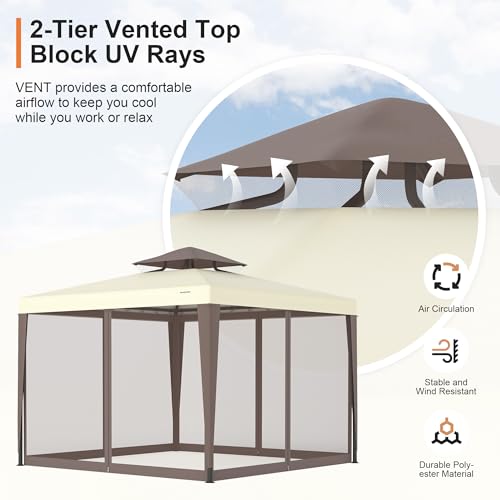 Patio Gazebo Tent Outdoor Canopy Shelter 10'x10' with Removable Netting,100 Square Feet of Shade for Garden, Backyard Deck...