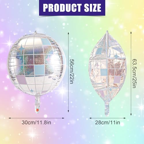 4pcs Big Disco Ball Balloons, Disco Ball Ballons Decorations Big Disco Ball Balloons Mirror Ball Balloons for 70s Baby Sho...
