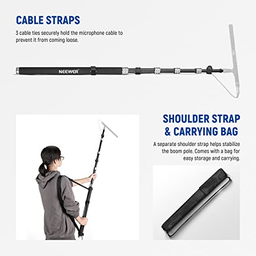 NEEWER Upgraded Microphone Boom Pole, 9.8ft/300cm Telescopic Carbon Fiber Mic Boom Arm with 5 Sections, 1/4” 3/8” 5/8” Scr...