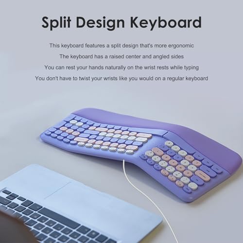 Lomiluskr Wired Ergonomic Keyboard with PU Wrist Rest, Carpal Tunnel Keyboard, Colorful Split Ergo Design, Comfortable Nat...
