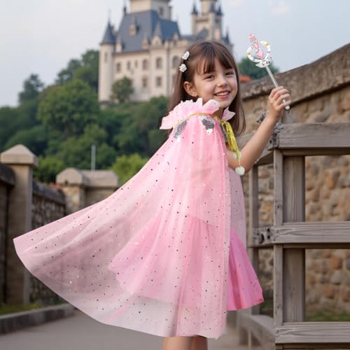 Meland Princess Dress up Clothes for Girl, Princess Cape with Kid Crown Toys, Birthday Gifts for Toddler Girls 3,4,5,6,7,8