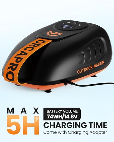 OutdoorMaster 25PSI High Pressure 74Wh Rechargeable SUP Air Pump Electric ORCA PRO - Auto-Off & Deflation Function, Batter...
