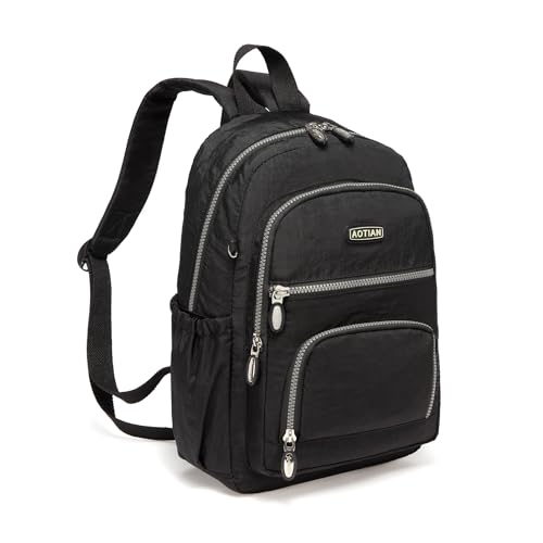 AOTIAN Small Size Backpack, Durable Lightweight Daypack for Women Girls & Boys Hiking Travel Sports, Black