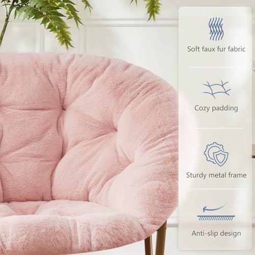 DUMOS Comfy Saucer Chair, Faux Fur Lounge Seasting XL Circle Chair for Bedroom, Dorm & Gaming, Foldable Fashion Accent Sea...