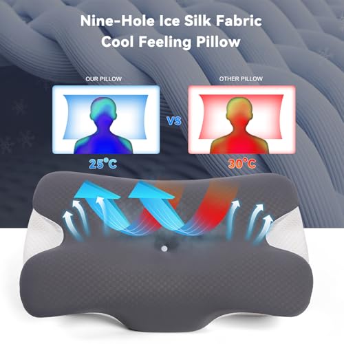 Vipfree Cervical Cooling Ergonomic Pillow, Adjustable Ergonomic Memory Foam, Cervical Support & Relieves Neck and Shoulder...