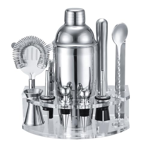 Bartender Kit Cocktail Shaker Set, Stainless Steel Cocktail Kit with 12 Piece Bar Accessories, 25oz Shaker Bar Set Drink M...