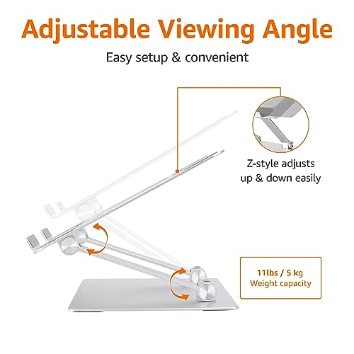 Amazon Basics Sturdy and Portable Ergonomic Laptop Stand for Desk, Adjustable Riser, Fits all Laptops and Notebooks up to ...
