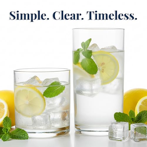 US Acrylic Classic Clear Plastic Reusable Drinking Glasses (Set of 8) 12oz Rocks & 16oz Water Cups | BPA-Free Tumblers, Ma...
