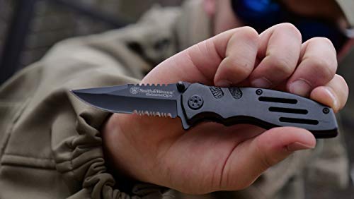 Smith & Wesson Accessories Extreme Ops SWA24S 7.1in S.S. Folding Knife with 3.1in Serrated Clip Point Blade and Aluminum H...