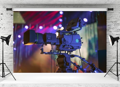 MAEQLQLM 5x3ft Professional Video Camera Backdrop with Neon Stage Lights Elements Live Broadcast Background for Film Event...
