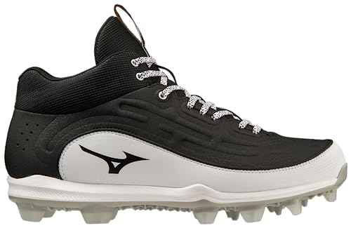 Mizuno Ambition 3 Mid TPU Men's Molded Baseball Cleat | Black-White | US Mens 12.5