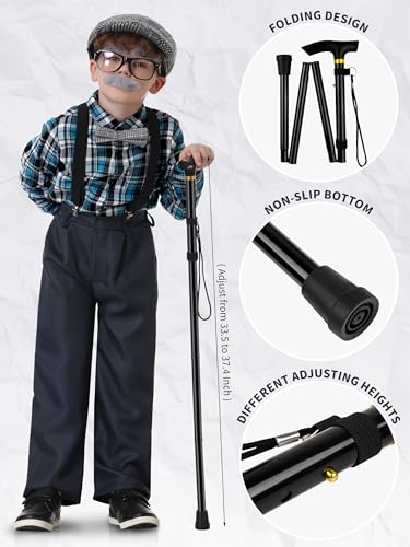 Gnodio 100 Days of School Costume for Boys Old Man Costume for Kids 100th Day of School Grandpa Dress up Outfit Accessories