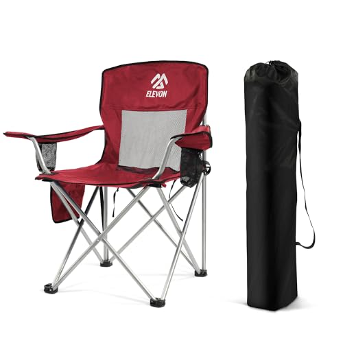 Elevon Camping Chair, Portable Folding Outdoor Chair with Arms, Cup Holder and Carry Bag