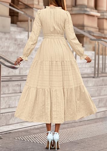 PRETTYGARDEN Women's 2026 Fall Wedding Guest Dresses Long Sleeve V Neck Flowy Elegant Holiday Party Maxi Dress with Pockets