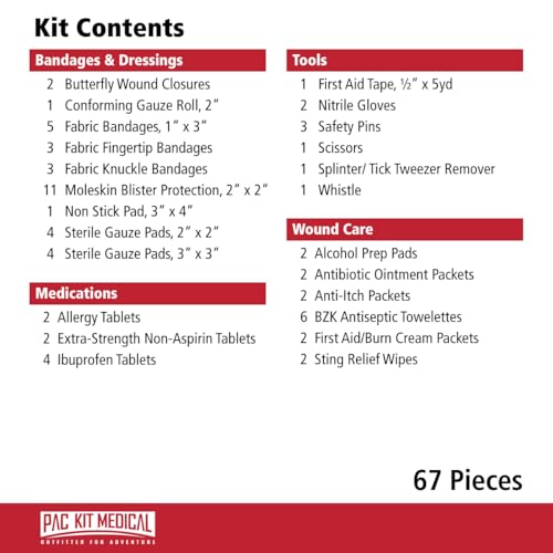 Pac-Kit Watertight Explorer 1 First Aid Kit for Hiking, Camping and Outdoor Activities, 67 Pieces