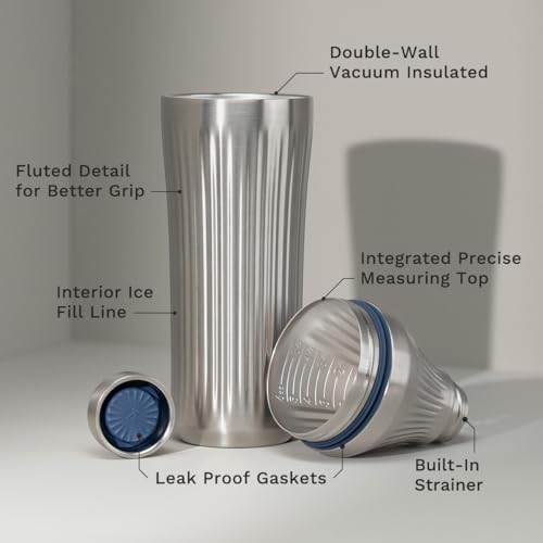 Elevated Craft Diamond Edition Hybrid Cocktail Shaker Set - Premium Vacuum Insulated Stainless Steel, 28 oz, Includes Buil...