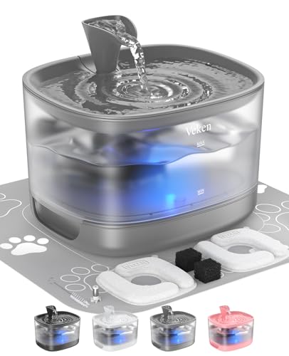 Veken Cat Water Fountain with Detachable Tank, Easy to Clean & Assemble, 84oz/2.5L Pet Drinking Dispenser with Quiet Opera...