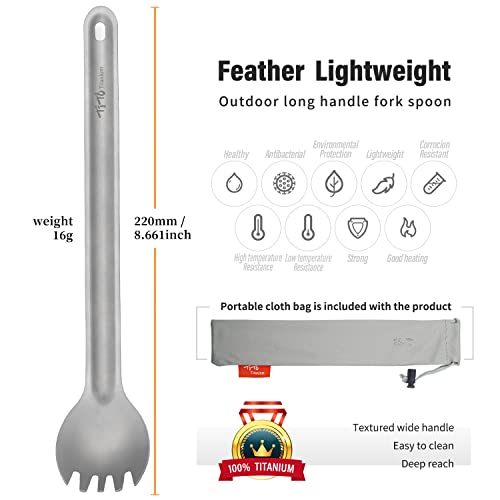 TiTo Titanium Long Handle Spork and Spoon Eco-Friendly Ultralight Portabale Flatware for Outdoor Camping Backpacking Hikin...
