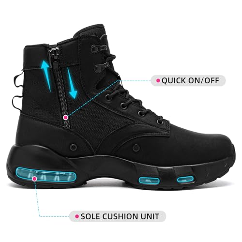 LARNMERN Non Slip Mens Boots Slip Resistant Work Shoes Sole-Cushion Side Zipper Comfort Botas Militares Hombre Zapatos de ...