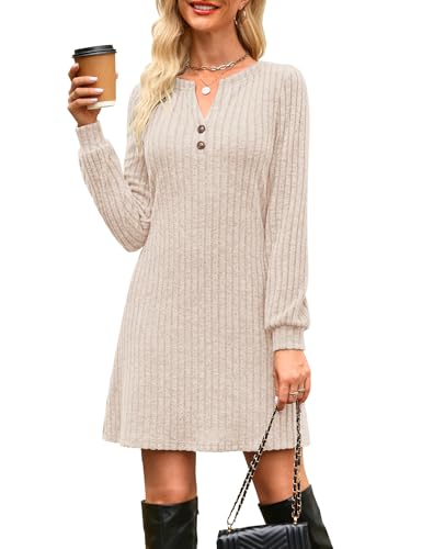 Annebouti Women's Fully Lined Pocketed Fall Winter Long Sleeve Mini Sweater Dress
