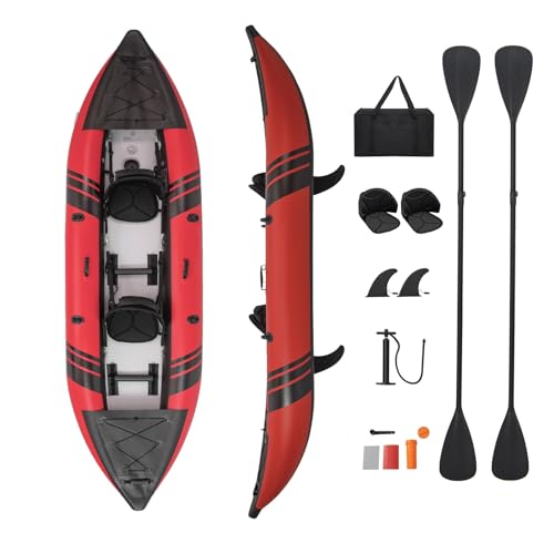 S AFSTAR Inflatable Kayak, 2 Person Canoe with 507 lbs Capacity, Drop-Stitch Floor, All Accessories & Carry Bag, 12.5 ft L...