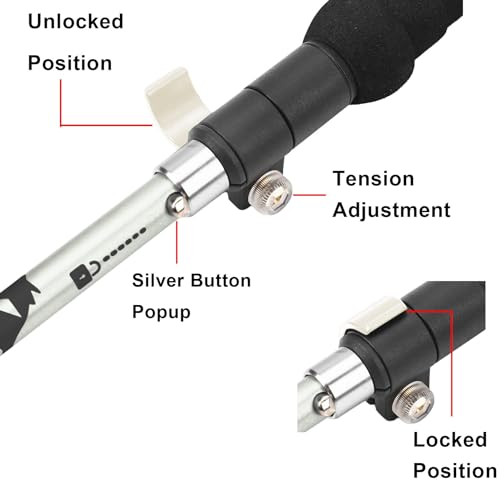 A ALAFEN Aluminum Collapsible Ultralight Travel Trekking Hiking Pole for Men and Women (Fits 5'3" - 6'2")