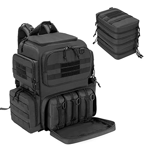 DSLEAF Tactical Pistol Backpack with 3 Pistol Cases for 6 Handguns, Gun Backpack with 13x Magazine Slots for Shooting and ...