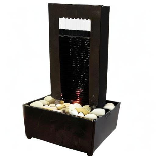 Nature's Mark 9.8" H Gapped Raining Slate Tabletop Water Fountain with Natural River Rocks and LED Lights (Power Cord Atta...
