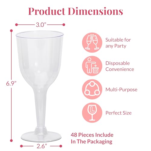 Prestee Stemmed Disposable Wine Glasses - 10 oz Clear Plastic Wine Glasses BPA-Free - Easy Assembly for Parties Weddings P...