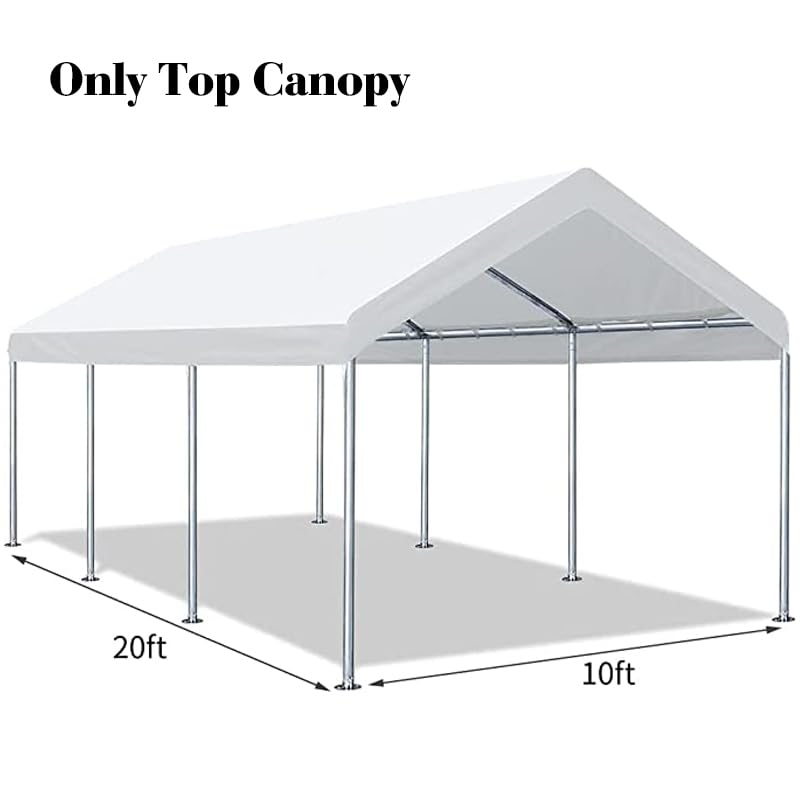 10'x20' Carport Replacement Top Canopy Cover for Car Garage Shelter Tent Party Tent with Ball Bungees White (Only Top Cove...