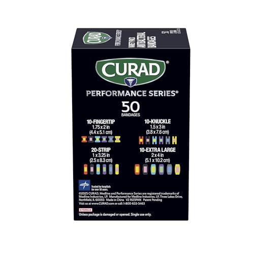 CURAD Performance Series Antibacterial Bandages, Extreme Hold Adhesive Technology, Finger & Knuckle Bandages, Flexible Fab...