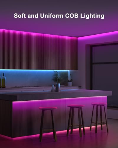 Tatazone 32.8ft Bluetooth RGB COB Led Strip Lights with Remote, Dimmable Smart App Led COB Light Strip, Color Changing Mus...