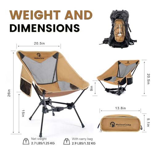MellowCamp Camping Chair, Ultralight Folding Backpacking Hiking Chair, Compact Portable for Hiking, Camping, Backpacking, ...