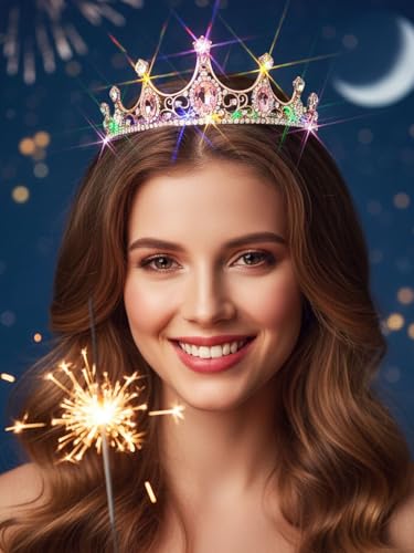 Lorealri Light Up Rhinestone Birthday Tiaras, Crystal Pageant Princess Crowns, Homecoming Headwear Accessories for Women