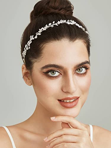 SWEETV Rhinestones Bridal Headband Silver Crystal Wedding Headpieces for Brides Hair Pieces for Bridesmaid Flower Girl Hai...