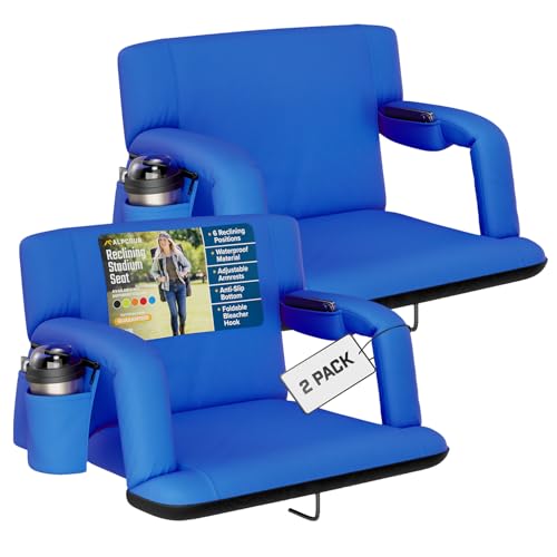 Alpcour Reclining Stadium Seat – Wide Bleacher Chair with Back Support and Cushion, Armrests, Side Pockets, and Bleachers ...