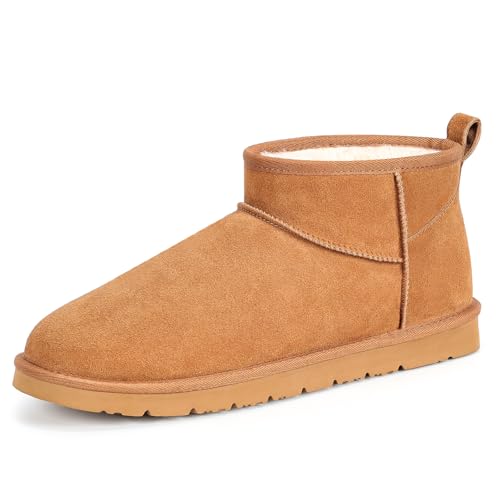 FIHCH Snow Boots for Men Genuine Suede Mens Winter Boots Outdoor Cozy Ankle Booties Faux Fur Lining Warm Fuzzy Footwear