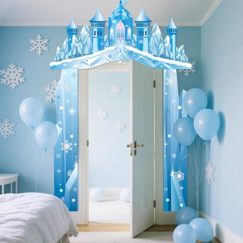 Tiamon Winter Wonderland Door Decorations Snow Castle Porch Banners Archway Ice Snowflake Hanging Door Banner Backdrop for...