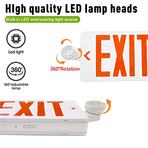 OSTEK Red LED Exit Sign with Emergency Lights，Two LED Adjustable Head Emergency Exit Lights with Battery Backup, Dual LED ...