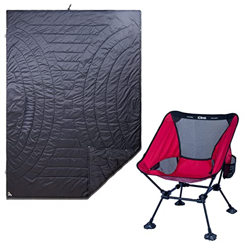 iClimb 1 3M Thinsulate Insulation Warm Blanket and 1 Anti-Sinking Large Feet Chair Bundle, Ultralight Compact for Solo Adu...