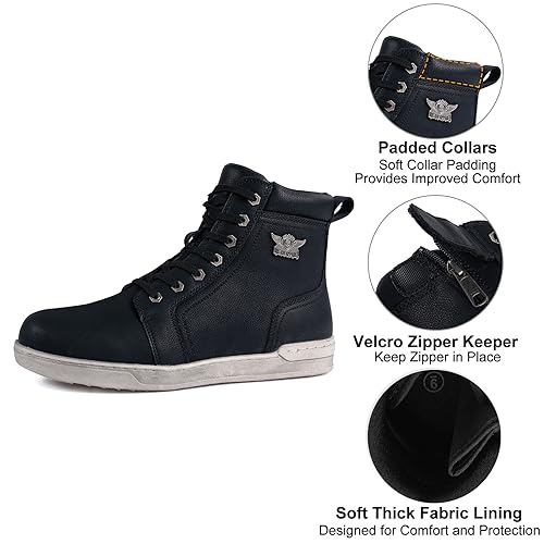 Men's Motorcycle Riding Shoes Street Riding Shoes Breathable Biker Boots Sneakers Powersports Footwear, Black Faux Leather...