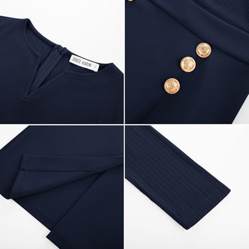 GRACE KARIN Women's 2026 Fall Henly V Neck Business Work Dress Long Sleeve Bodycon Midi Elegant Office Sheath Dress