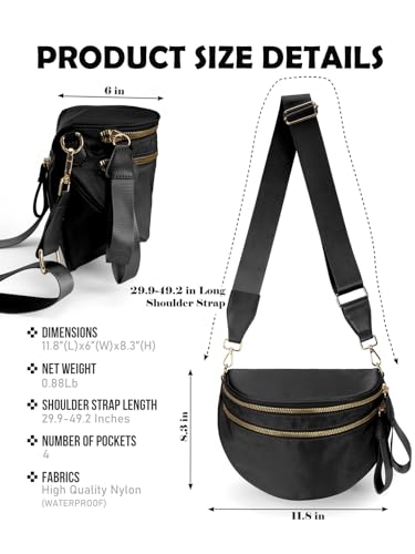 Pure Colour Crossbody Bag Bum Bag for Women,Spacious Purse Fanny Packs Belt Bag,Oversized Bum Bag (Colour Bum Bag-Black)