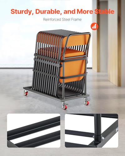 VEVOR Folding Chair Rack, 300 LBS Capacity, L-Shape Vertical Placement Chair Cart for 25 Chairs, Heavy-Duty Metal Chair St...