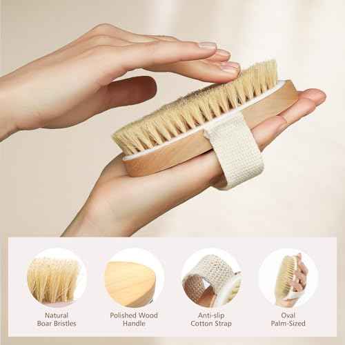 POPCHOSE Dry Brushing Body Brush, Natural Bristle Dry Skin Exfoliating Brush Body Scrub for Flawless Skin, Cellulite Reduction, Lymphatic Drainage and Blood Circulation Improvement