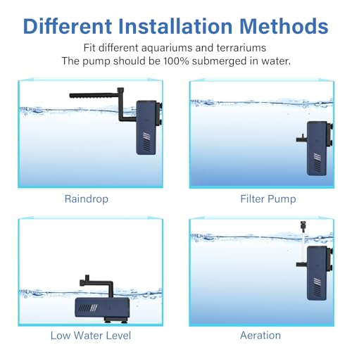 fishkeeper Aquarium Internal Filter,Adjustable Submersible Fish Tank Filter with 135GPH Water Flow, Ultra Quiet Biochemica...
