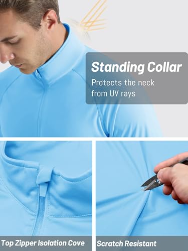 Men’s UPF 50+ Sun Protection Rash Guard 1/4 Pullover Zip Up Fishing Running T-Shirts