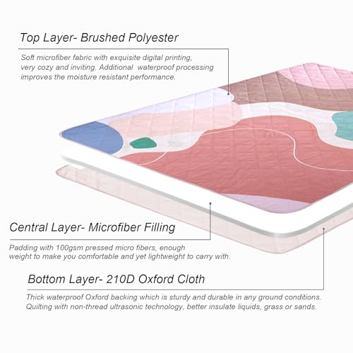 Exclusivo Mezcla Waterproof Picnic Blanket 60x80 Inches Large Multicolor Floral Polyester Sandproof Modern Camping Blanket