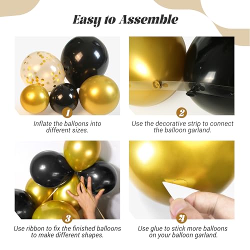 FOTIOMRG Black and Gold Balloons Garland Arch Kit, 5 10 12 18inch Black Gold Confetti Latex Balloons for 2025 Graduation N...